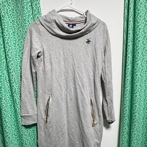 Beverly Hills Grey Cowl Neck Dress with Zipper Pockets